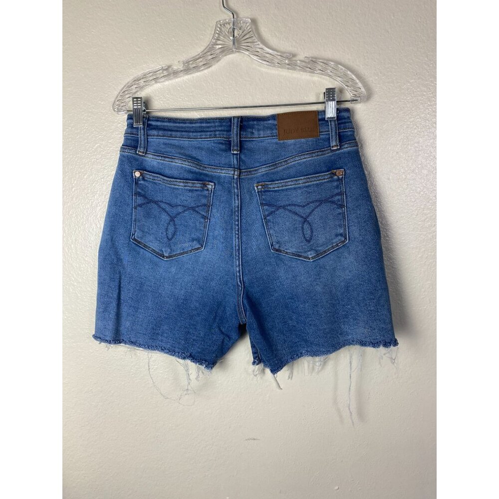 Judy Blue Womens Blue Denim Jean Shorts Size Large 6" Inseam Stretch Frayed Hem